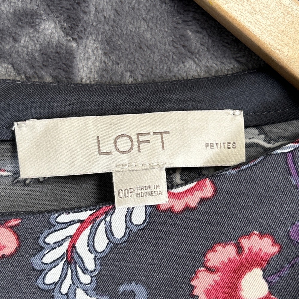 LOFT Women's 00P Petite Floral Micro Mini Dress Long Sleeve‎ Boho Zip Boat Neck - Picture 13 of 16